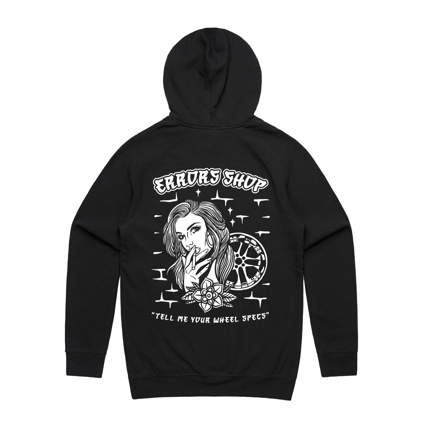 "TELL ME YOUR WHEELSPECS" Black Hoodie