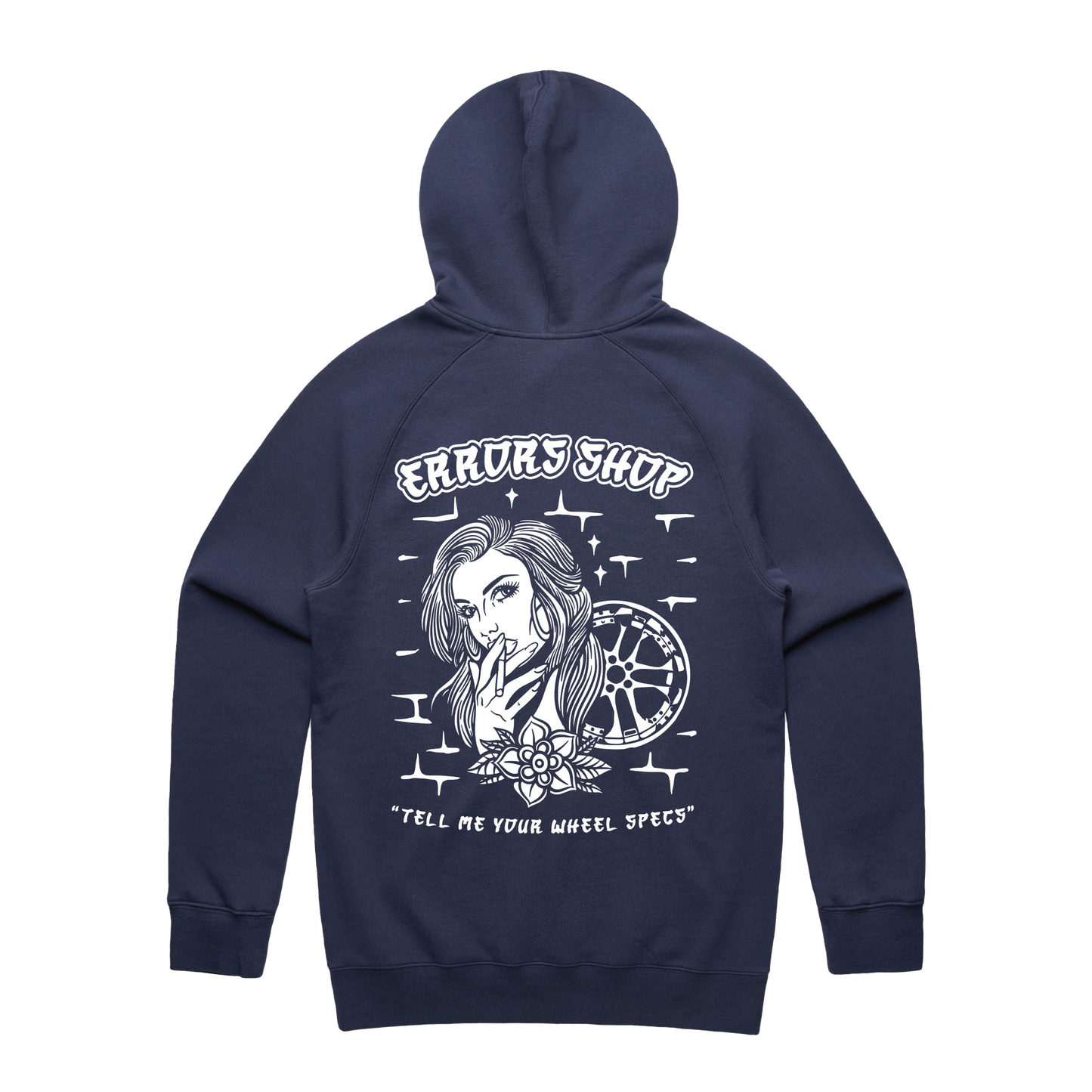 "TELL ME YOUR WHEELSPECS" Navy Blue Hoodie